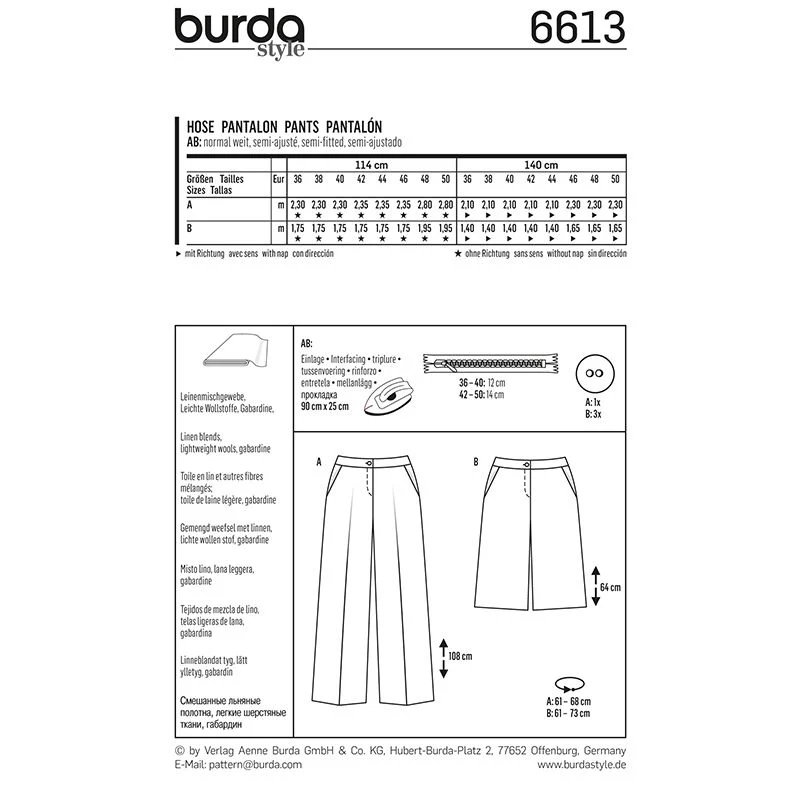 Patron N°6613 Burda : Pantalon évasé - Image 2