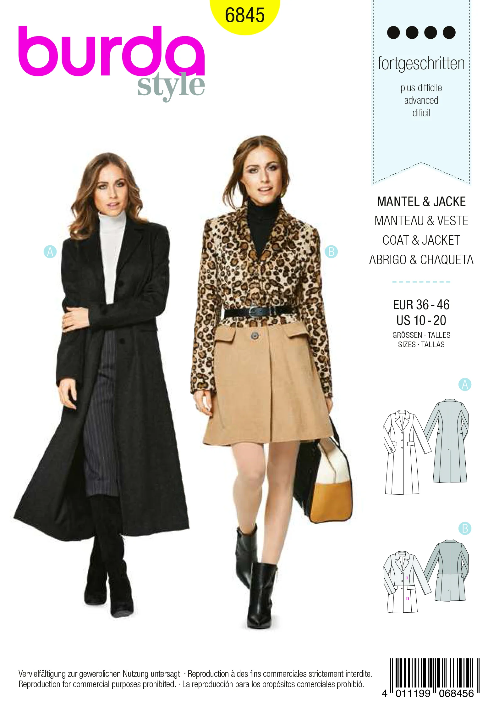 Patron n°6845 : Veste, Manteau long