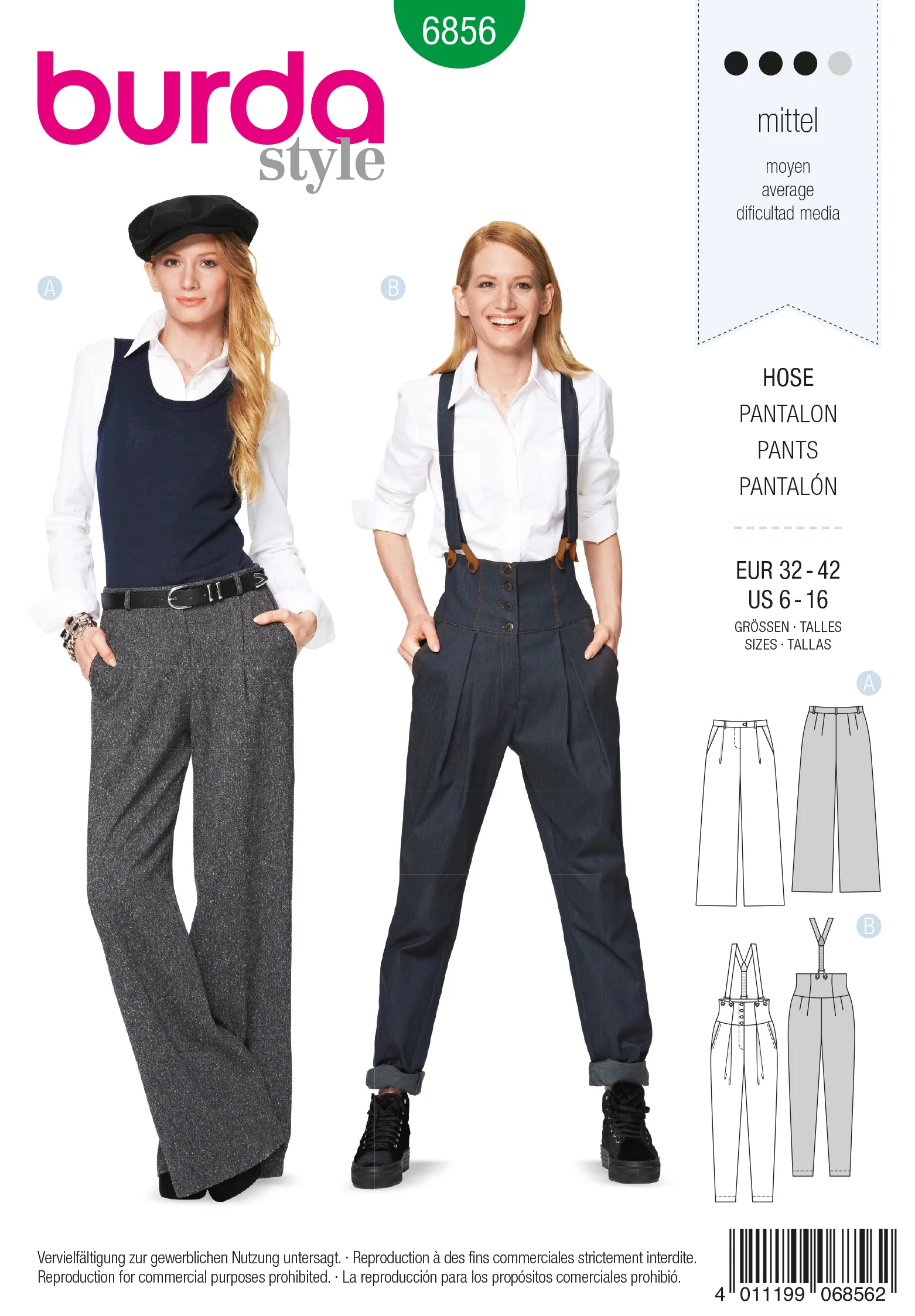 Patron n°6856 : Pantalon avec plis à la taille