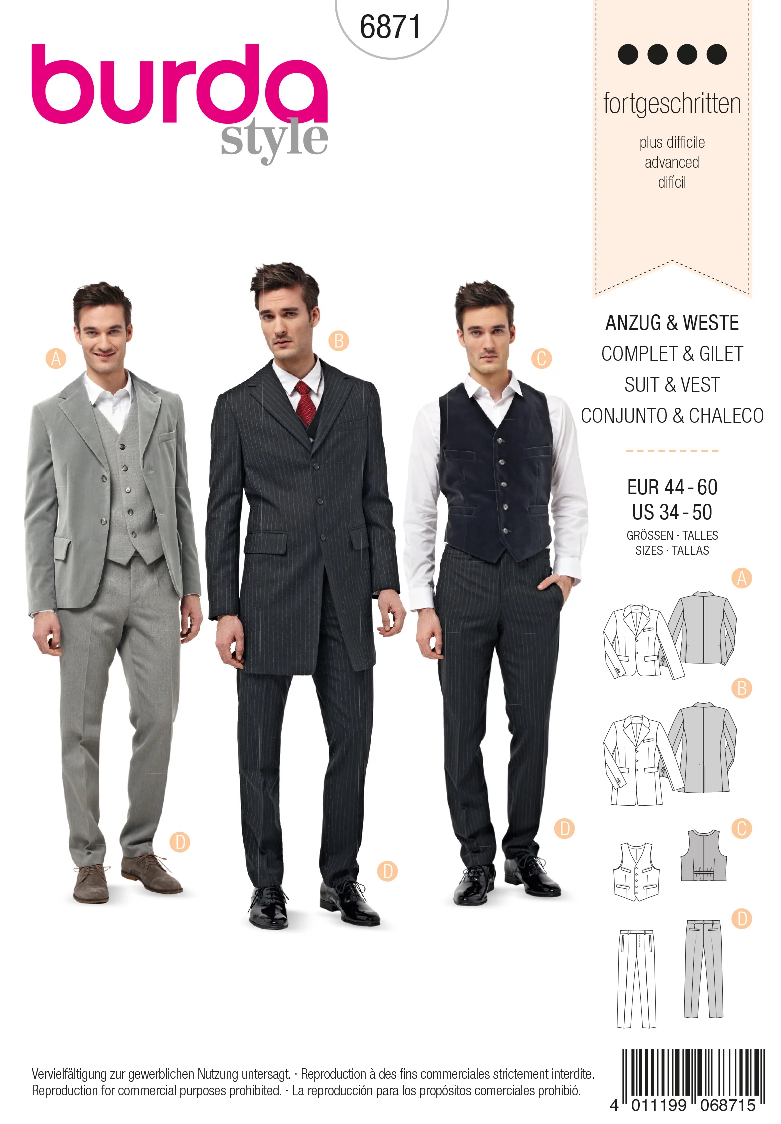 Patron n°6871 : Costume et Veste pour homme