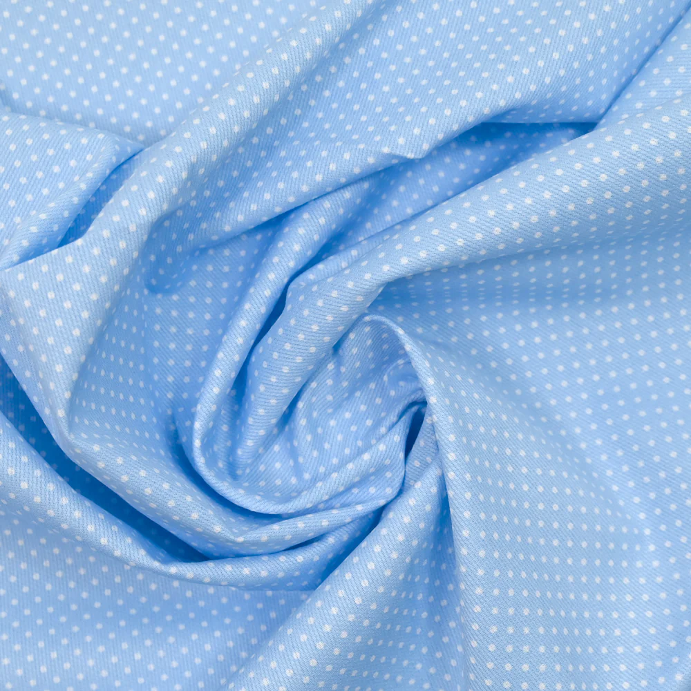 Piqué de coton imprimé à pois fond bleu - Image 2
