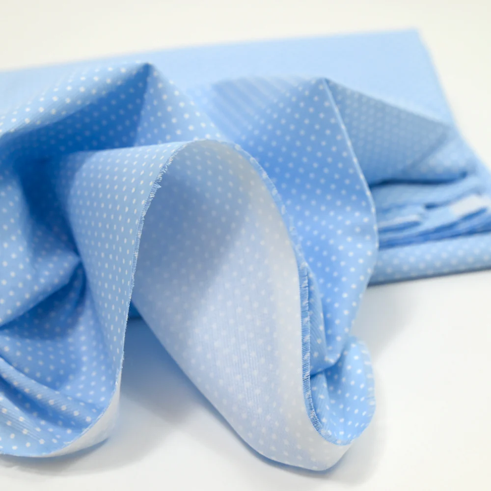 Piqué de coton imprimé à pois fond bleu - Image 5