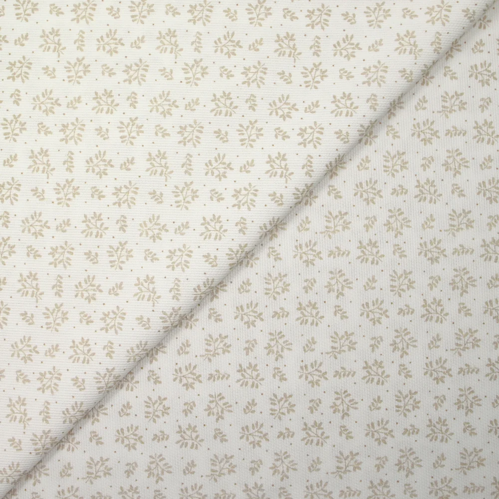Piqué de coton imprimé brindille dans le vent beige fond blanc - Image 4