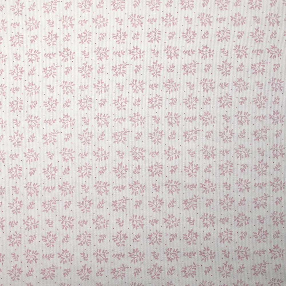 Piqué de coton imprimé brindille dans le vent vieux rose fond blanc