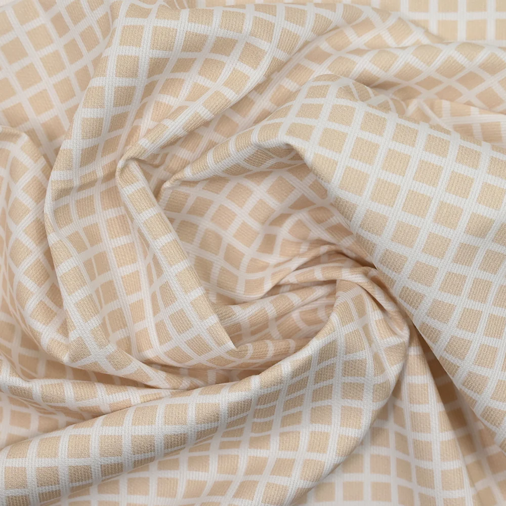 Piqué de coton imprimé carré beige - Image 2