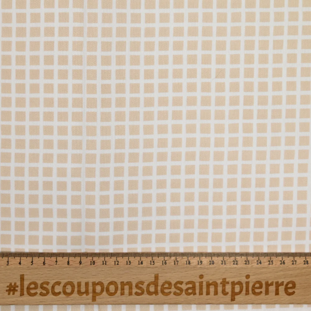 Piqué de coton imprimé carré beige - Image 3