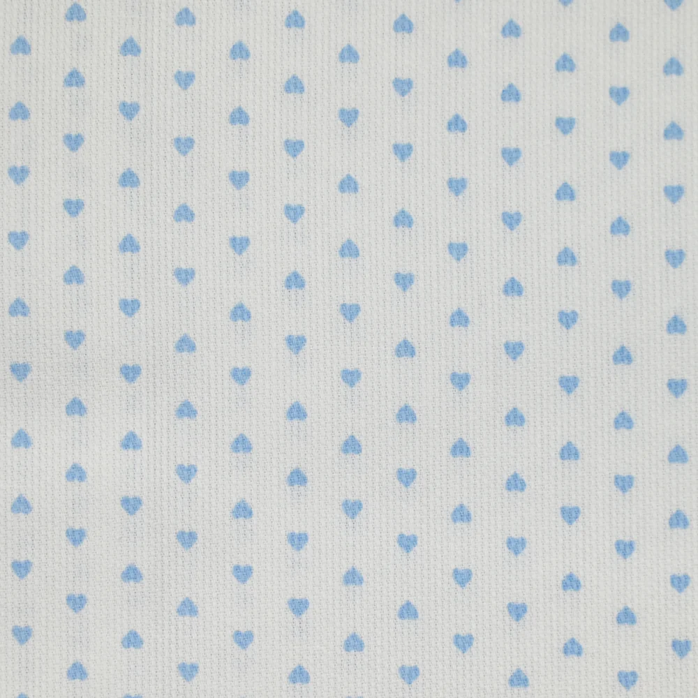 Piqué de coton imprimé coeur bleu fond blanc - Image 5