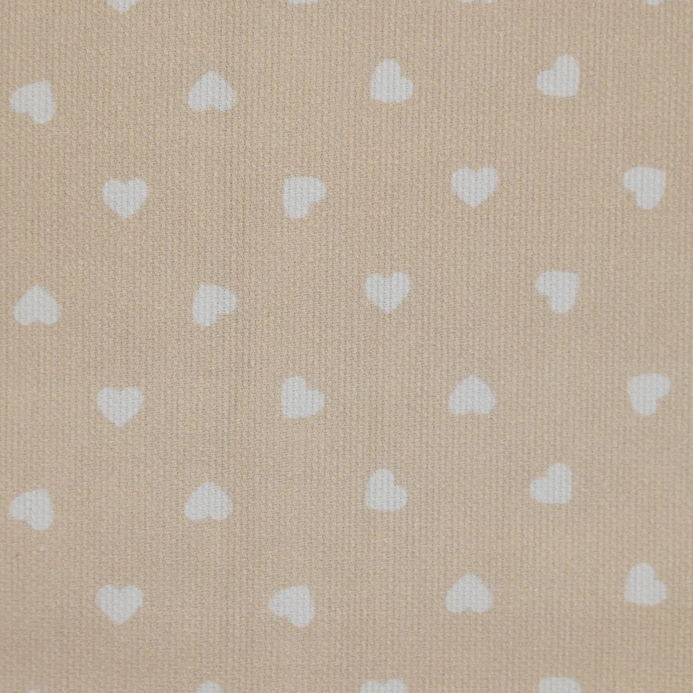 Piqué de coton imprimé cœur fond beige - Image 4