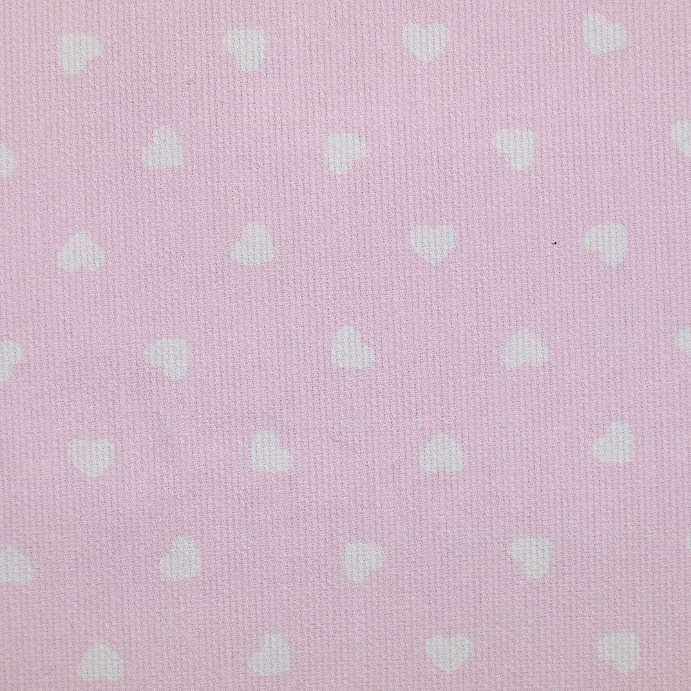 Piqué de coton imprimé cœur fond rose clair - Image 3