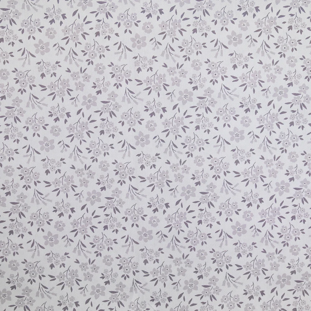 Piqué de coton imprimé fleurs de saison gris fond blanc