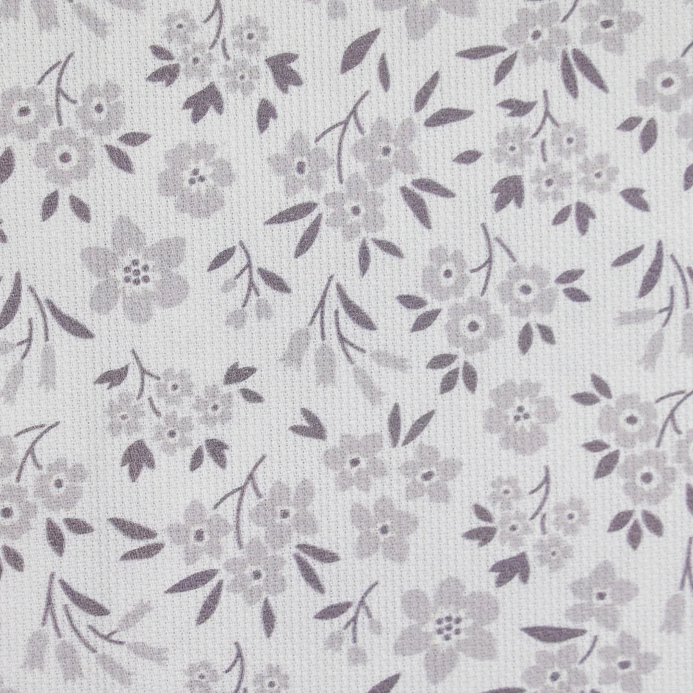 Piqué de coton imprimé fleurs de saison gris fond blanc - Image 3