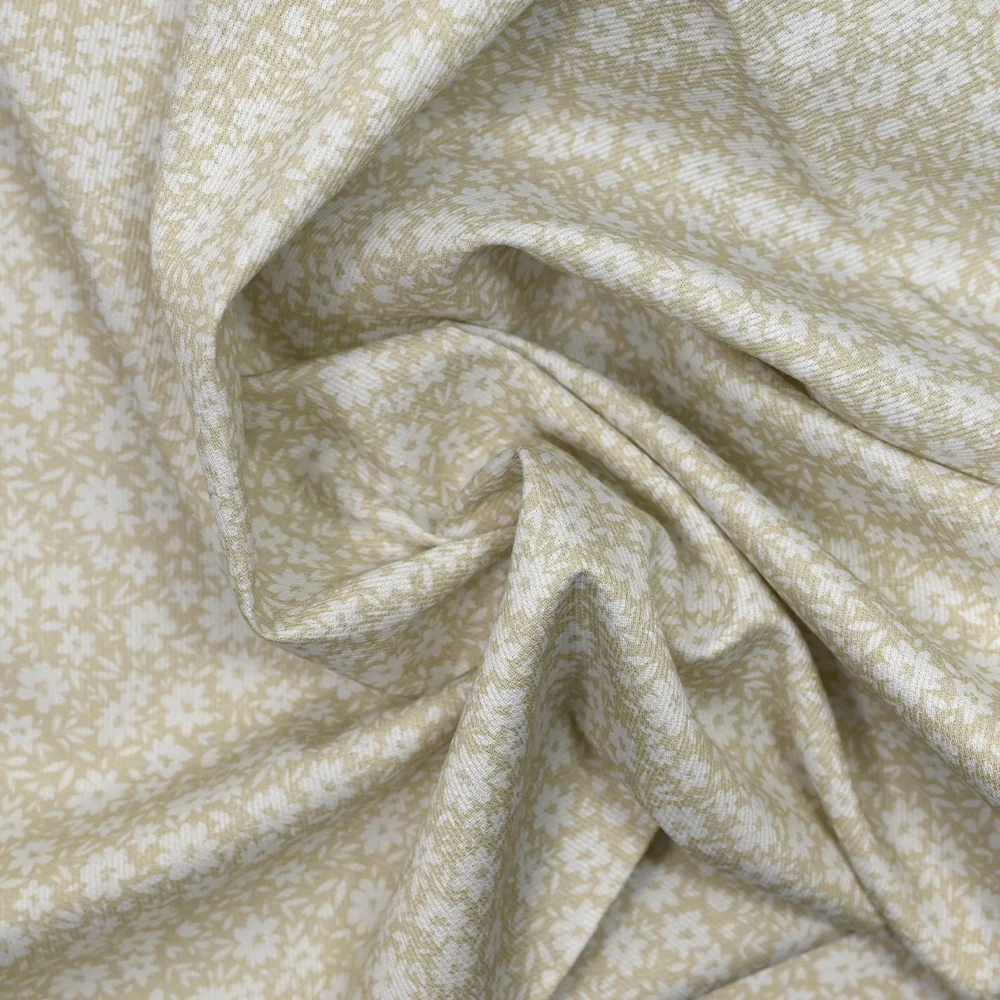 Piqué de coton imprimé fleurs printanière fond beige - Image 2