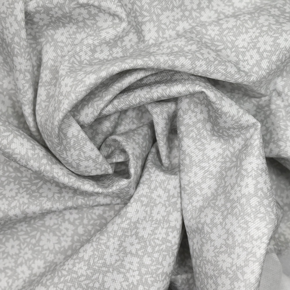 Piqué de coton imprimé fleurs printanière fond gris - Image 2