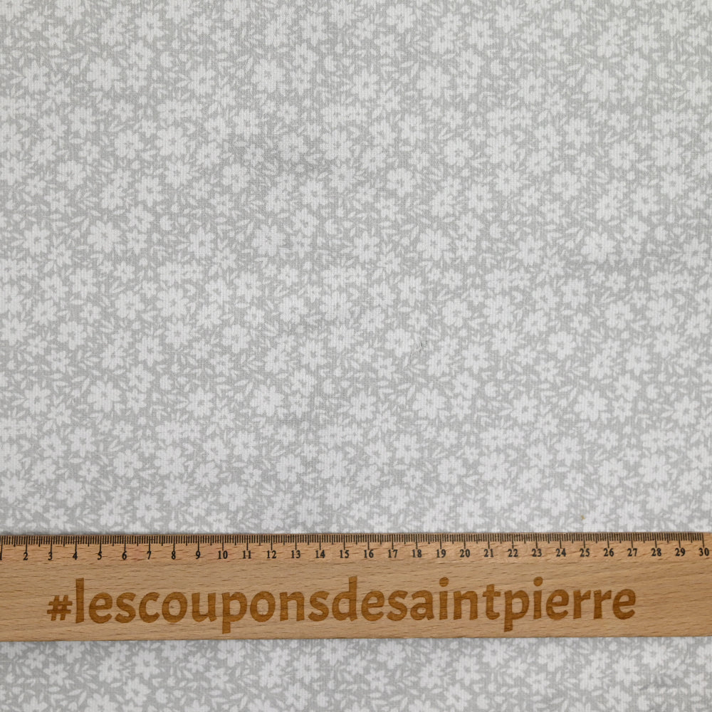 Piqué de coton imprimé fleurs printanière fond gris - Image 3