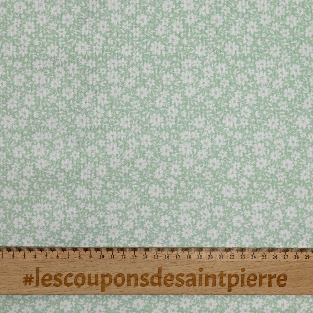 Piqué de coton imprimé fleurs printanière fond vert - Image 3
