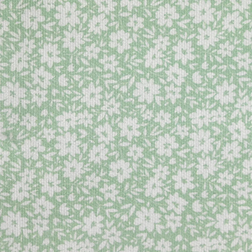 Piqué de coton imprimé fleurs printanière fond vert - Image 4