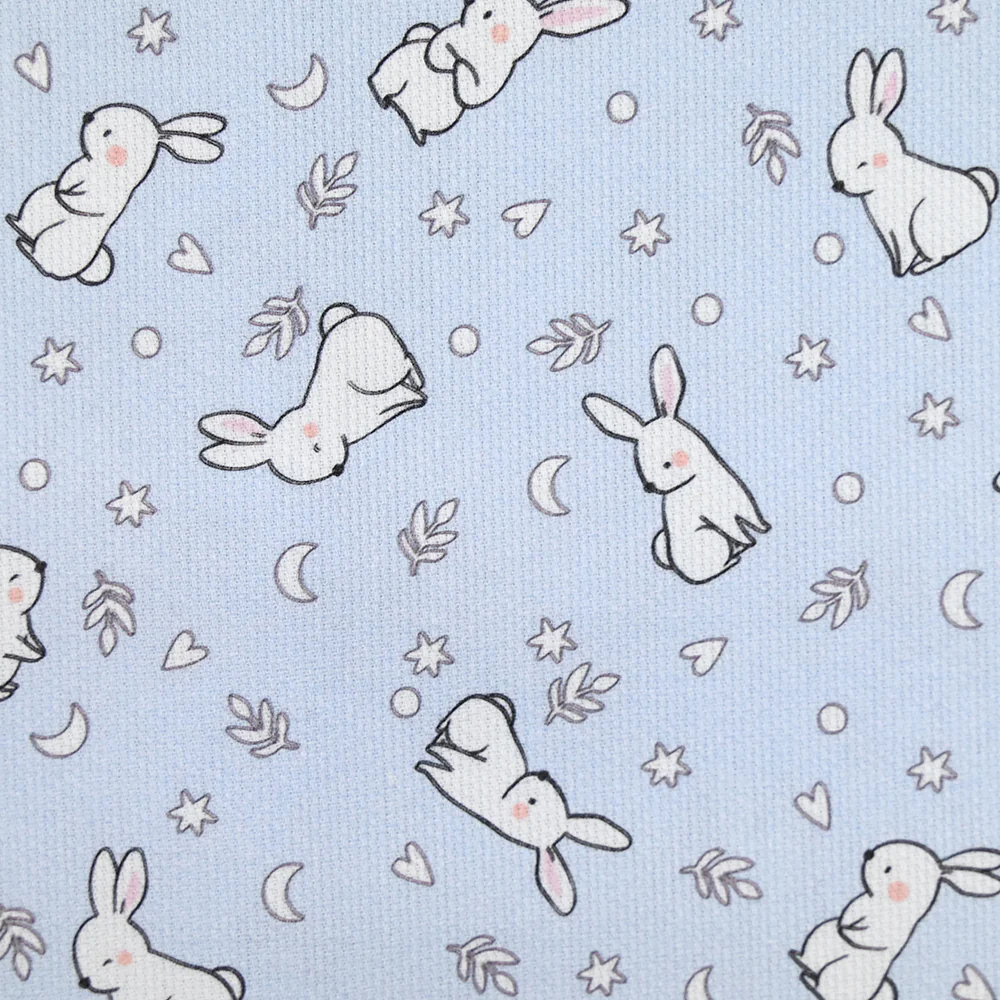 Piqué de coton imprimé jeune lapin fond bleu clair - Image 3