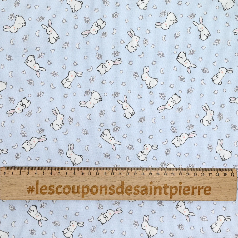 Piqué de coton imprimé jeune lapin fond bleu clair - Image 4