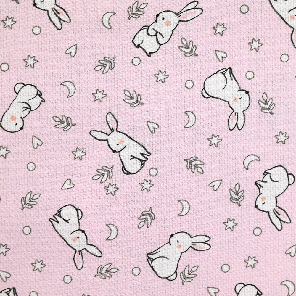 Piqué de coton imprimé jeune lapin fond rose clair - Image 4