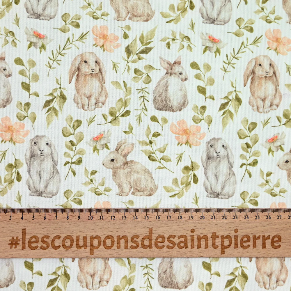 Piqué de Coton imprimé lapin fond blanc - Image 3