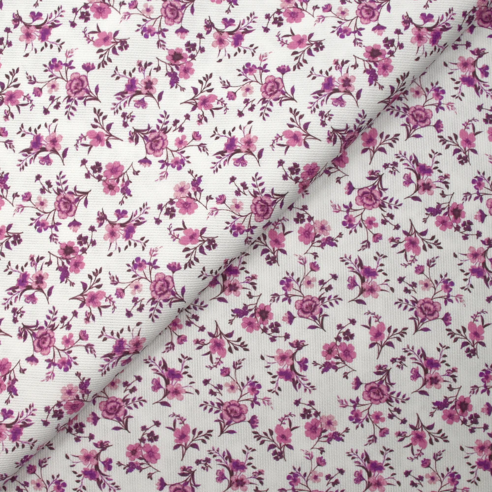 Piqué de coton imprimé les fleurs de Louna violet fond blanc - Image 4