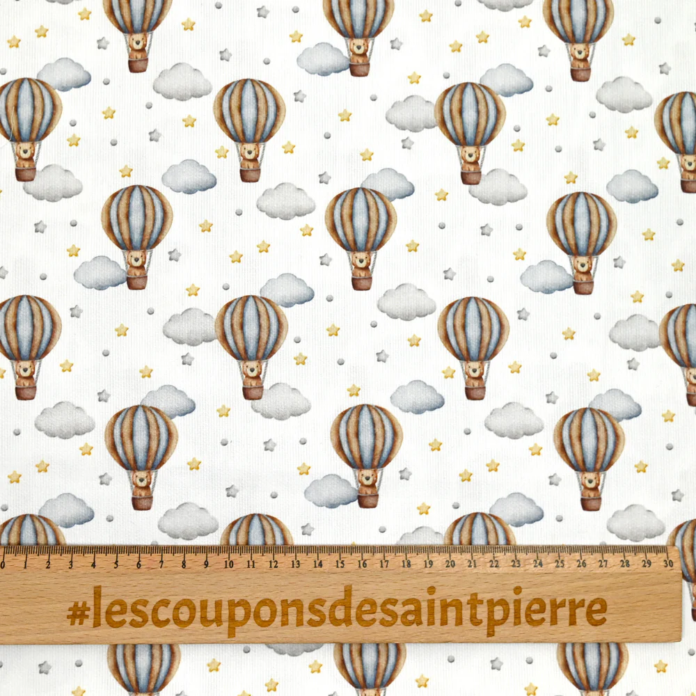 Piqué de coton imprimé montgolfière ourson - Image 3