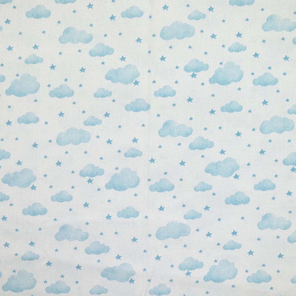 Piqué de coton imprimé nuage et étoile bleu clair