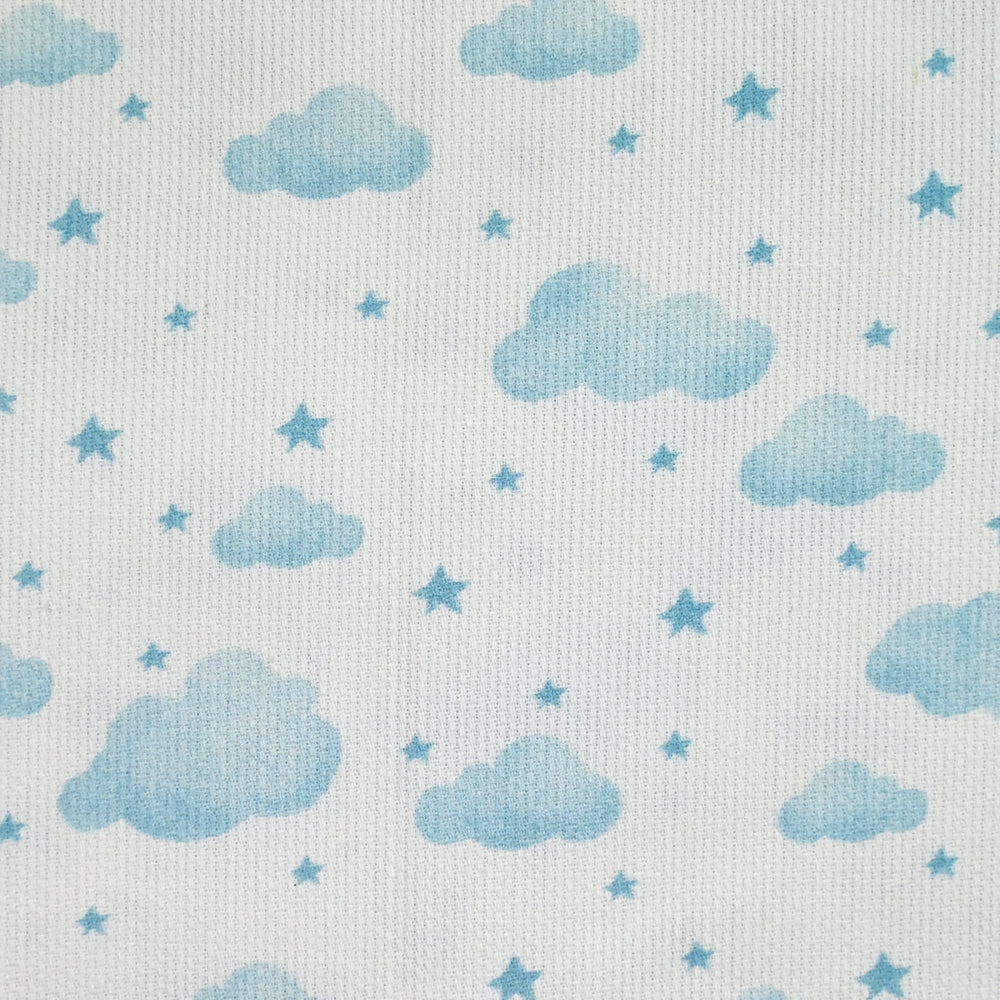Piqué de coton imprimé nuage et étoile bleu clair - Image 3