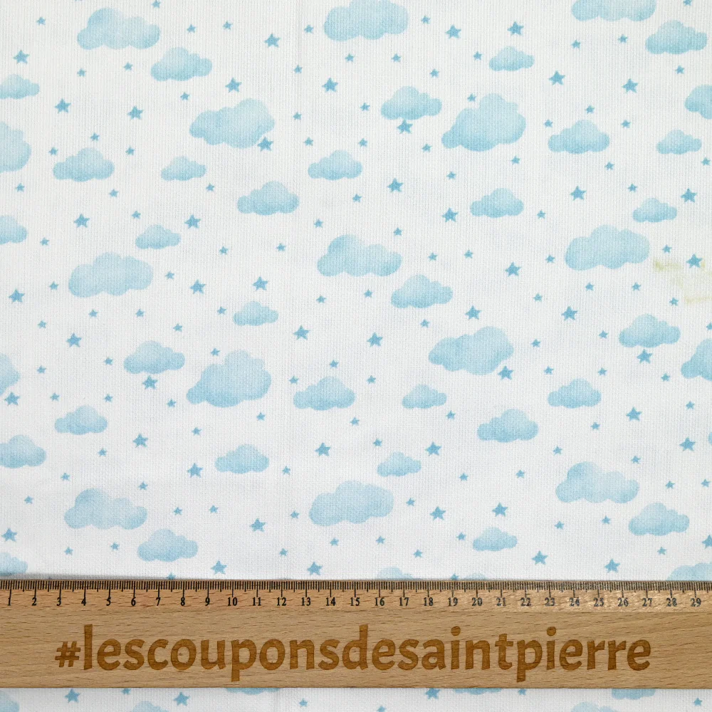 Piqué de coton imprimé nuage et étoile bleu clair - Image 4