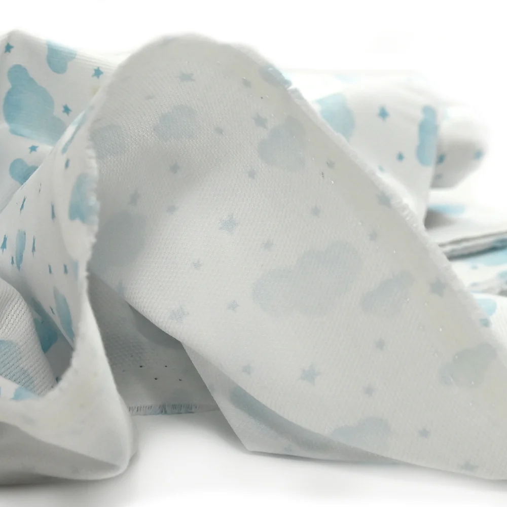 Piqué de coton imprimé nuage et étoile bleu clair - Image 5