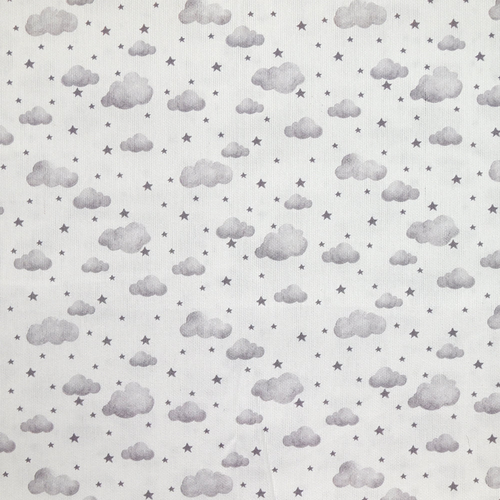 Piqué de coton imprimé nuage et étoile gris