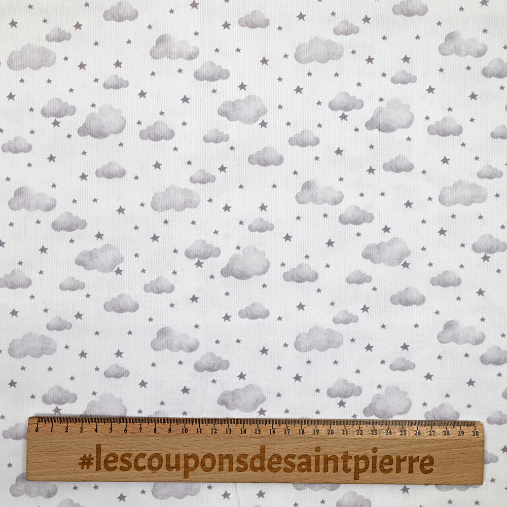 Piqué de coton imprimé nuage et étoile gris - Image 3