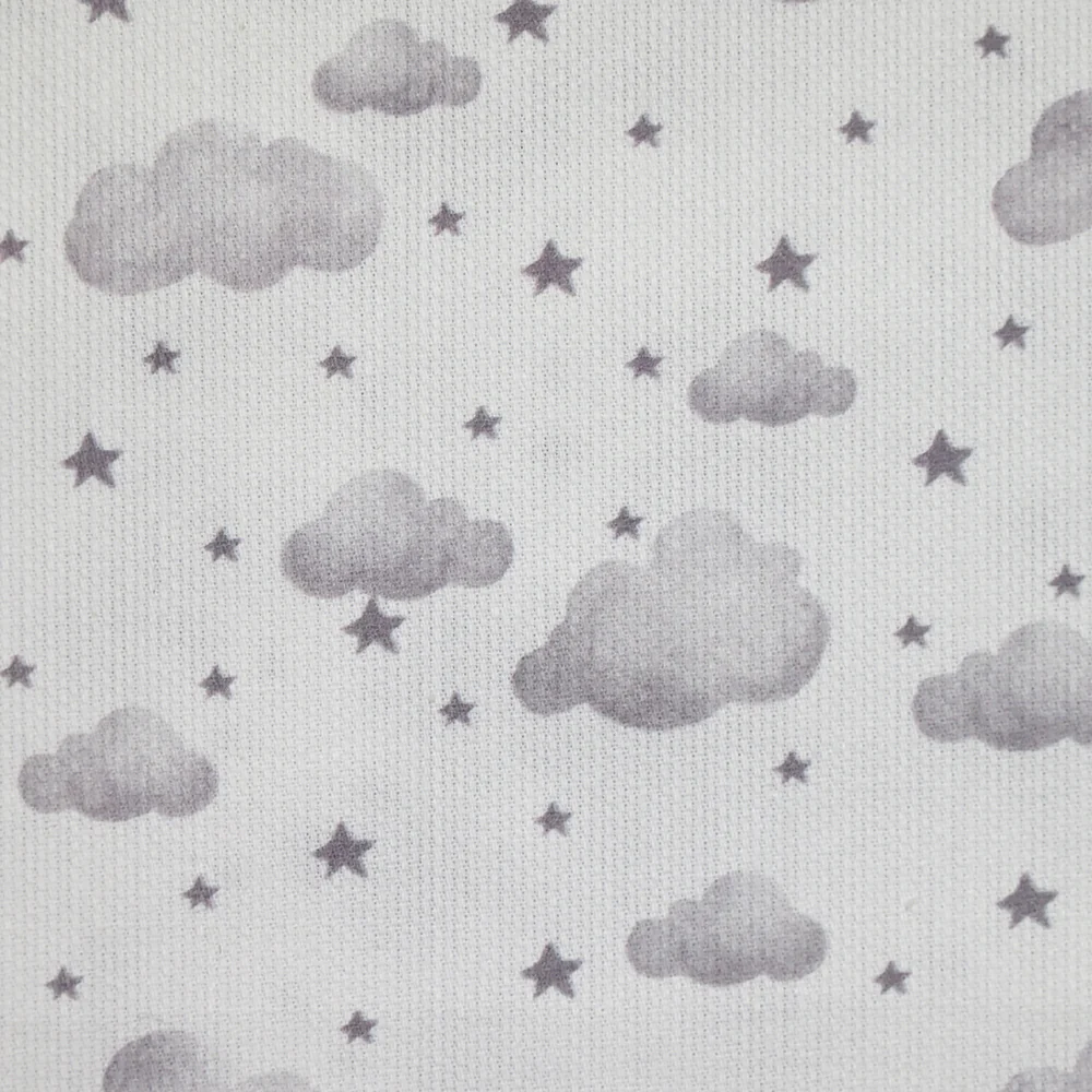 Piqué de coton imprimé nuage et étoile gris - Image 4