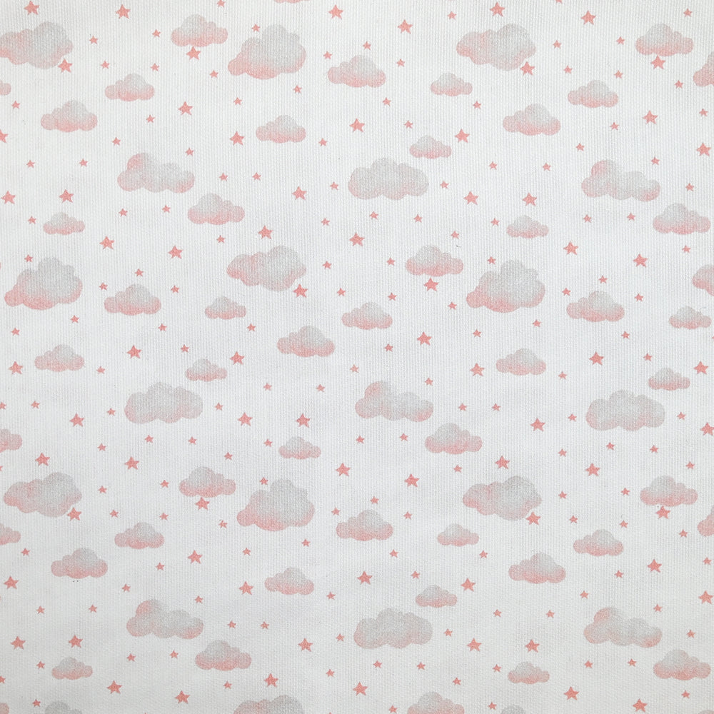 Piqué de coton imprimé nuage et étoile rose