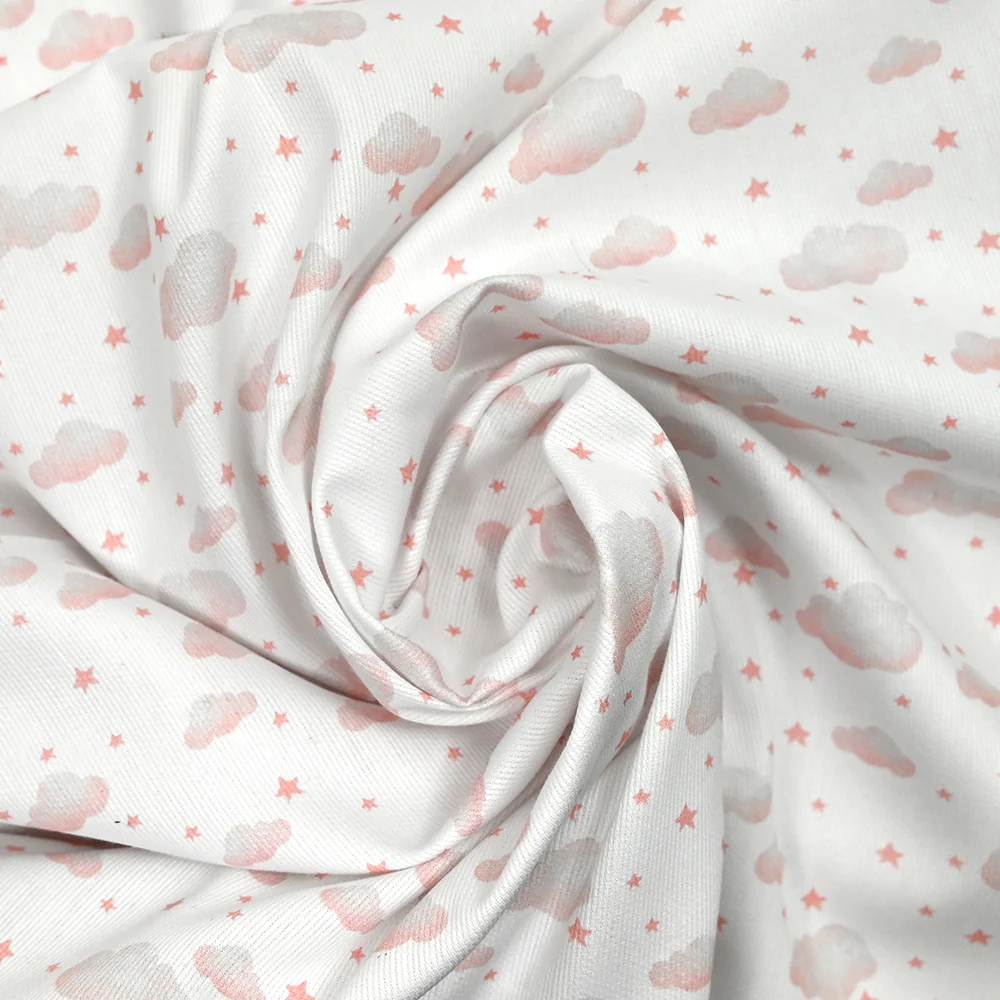 Piqué de coton imprimé nuage et étoile rose - Image 2
