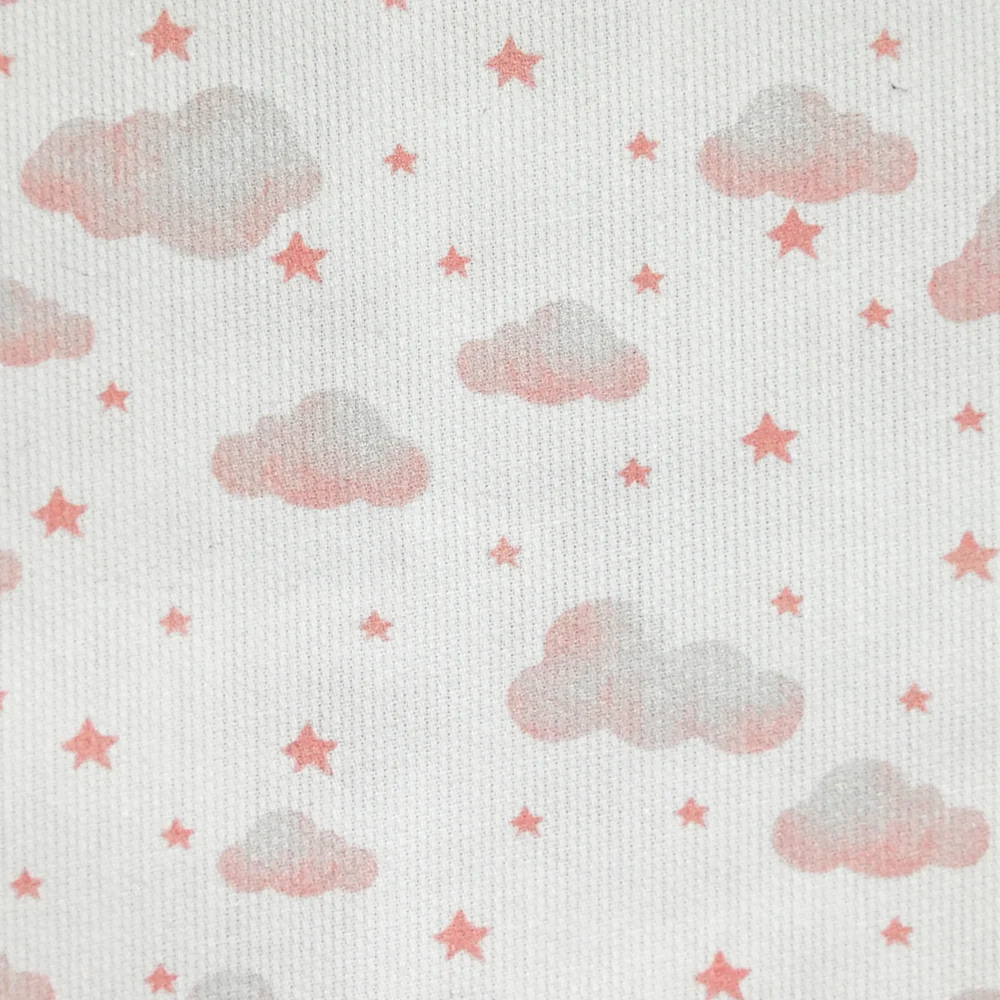 Piqué de coton imprimé nuage et étoile rose - Image 3