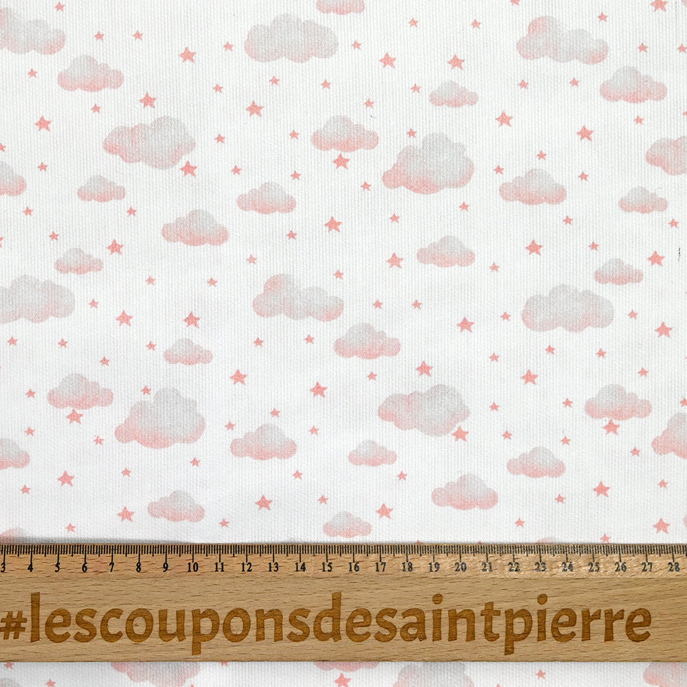 Piqué de coton imprimé nuage et étoile rose - Image 4