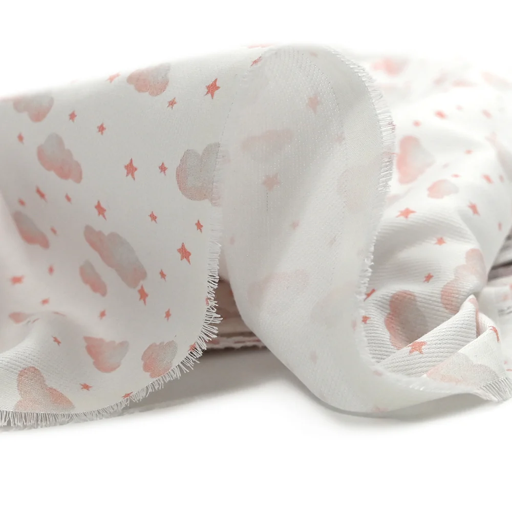 Piqué de coton imprimé nuage et étoile rose - Image 5