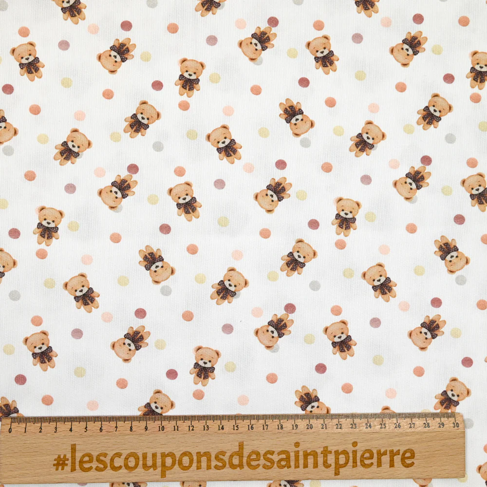Piqué de coton imprimé ourson et pois - Image 3
