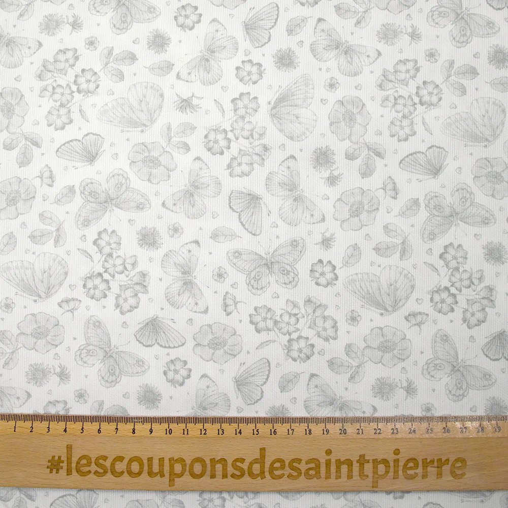 Piqué de coton imprimé papillons et fleurs fond blanc - Image 3