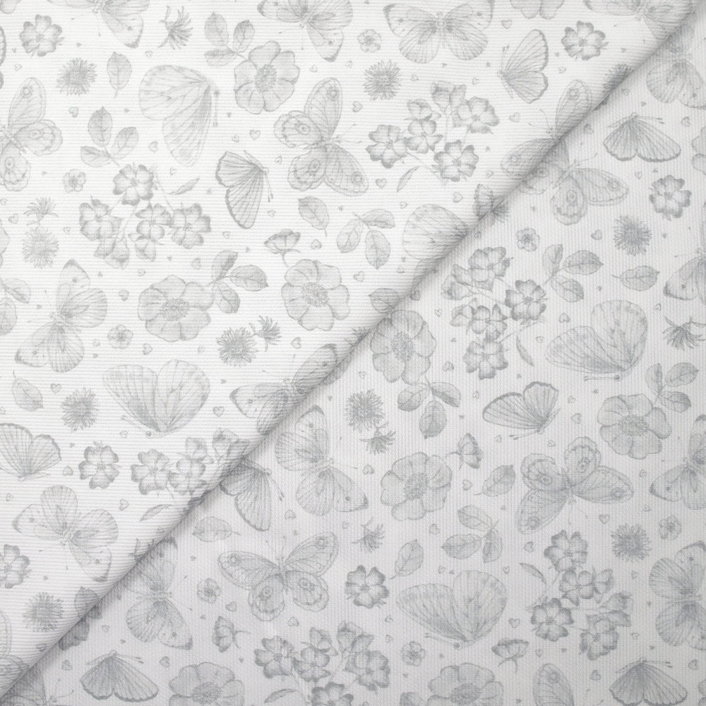 Piqué de coton imprimé papillons et fleurs fond blanc - Image 4