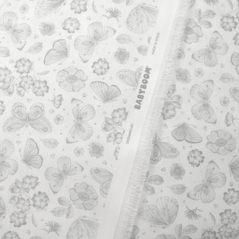 Piqué de coton imprimé papillons et fleurs fond blanc - Image 5