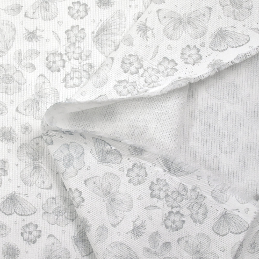 Piqué de coton imprimé papillons et fleurs fond blanc - Image 6