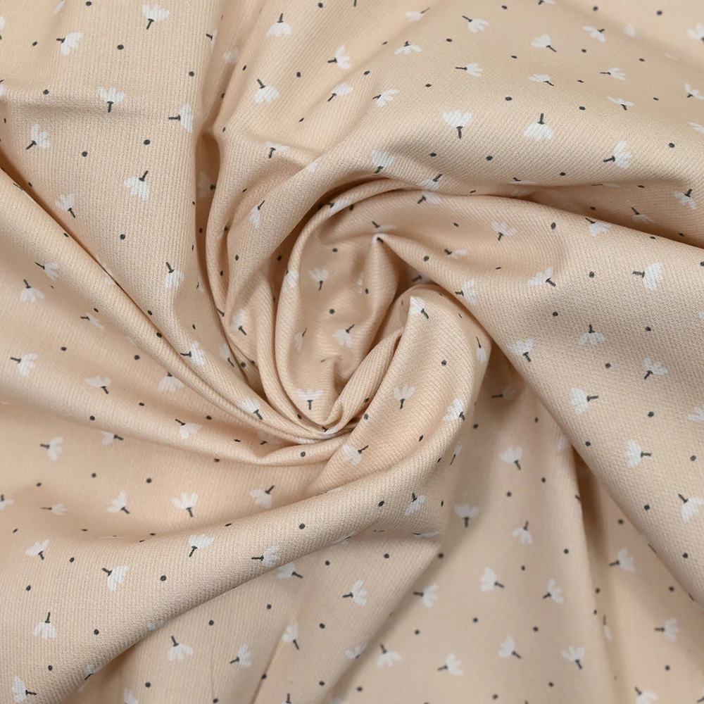 Piqué de coton imprimé pissenlit fond beige - Image 2