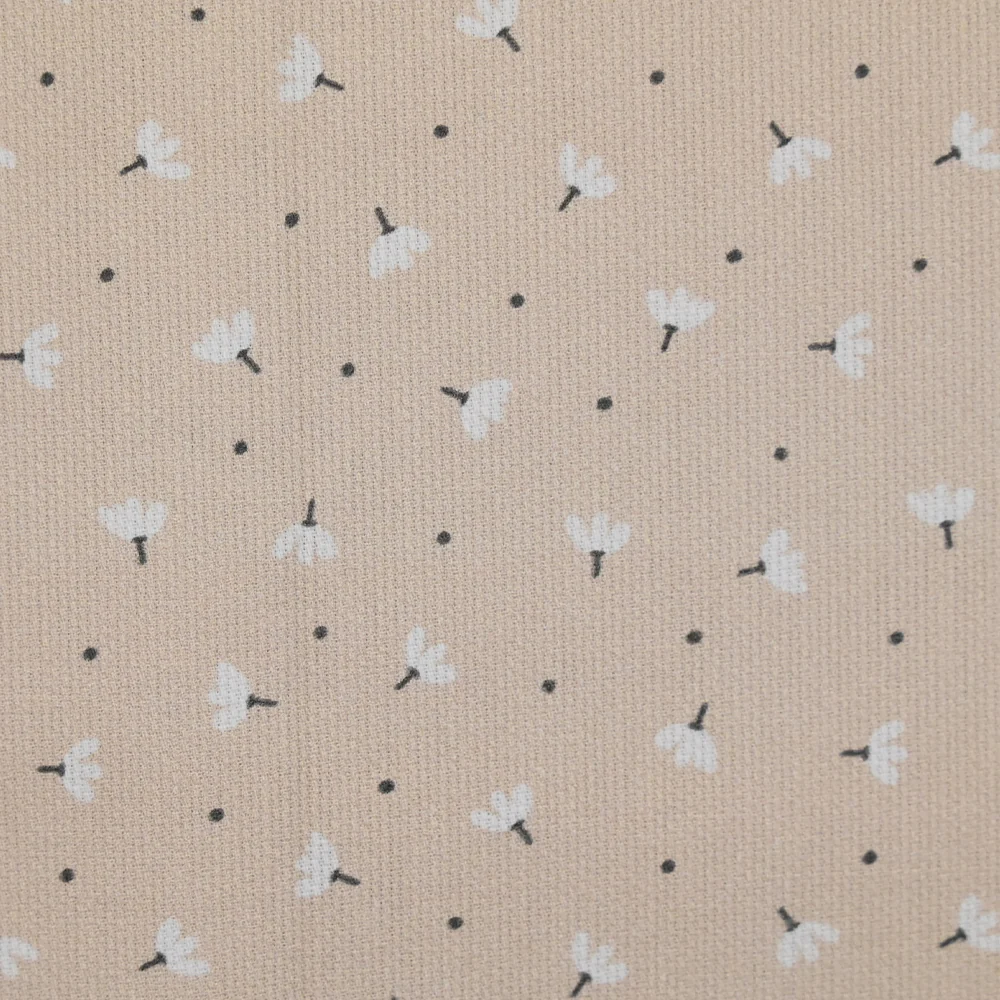Piqué de coton imprimé pissenlit fond beige - Image 4