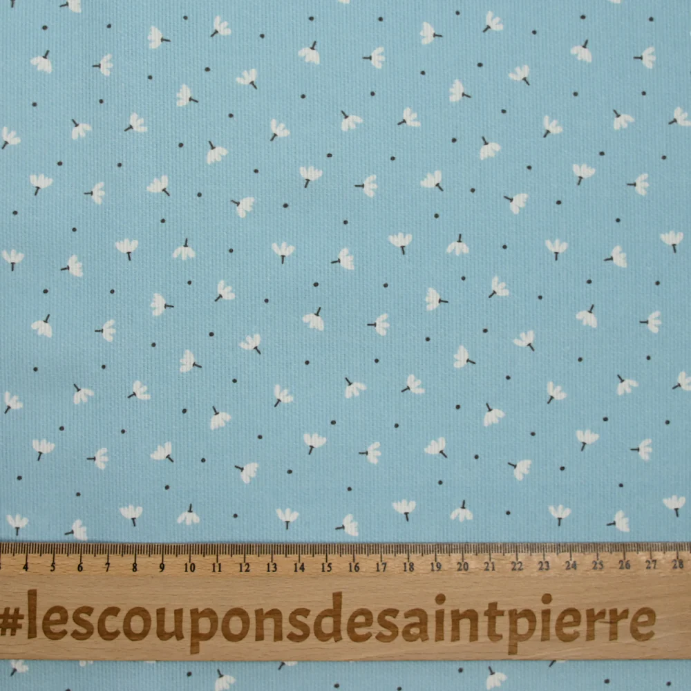 Piqué de coton imprimé pissenlit fond bleu bébé - Image 3
