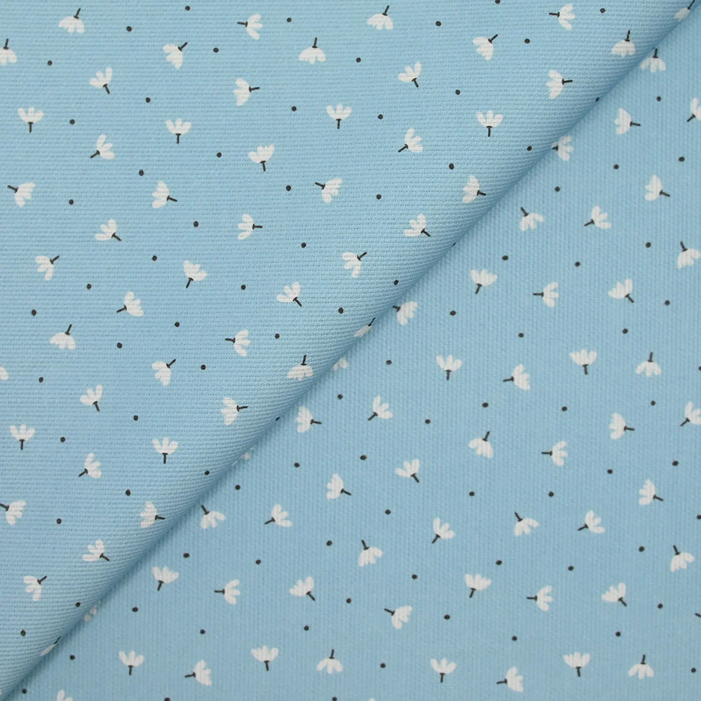 Piqué de coton imprimé pissenlit fond bleu bébé - Image 4