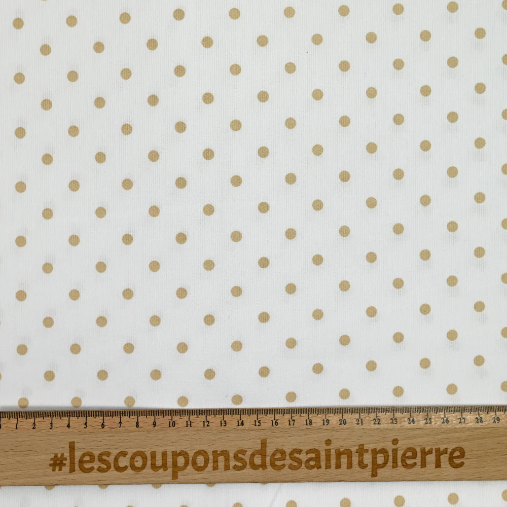 Piqué de coton imprimé pois beige fond blanc - Image 3