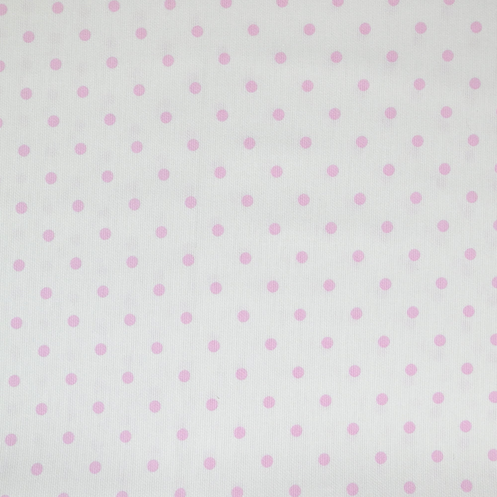 Piqué de coton imprimé pois rose fond blanc
