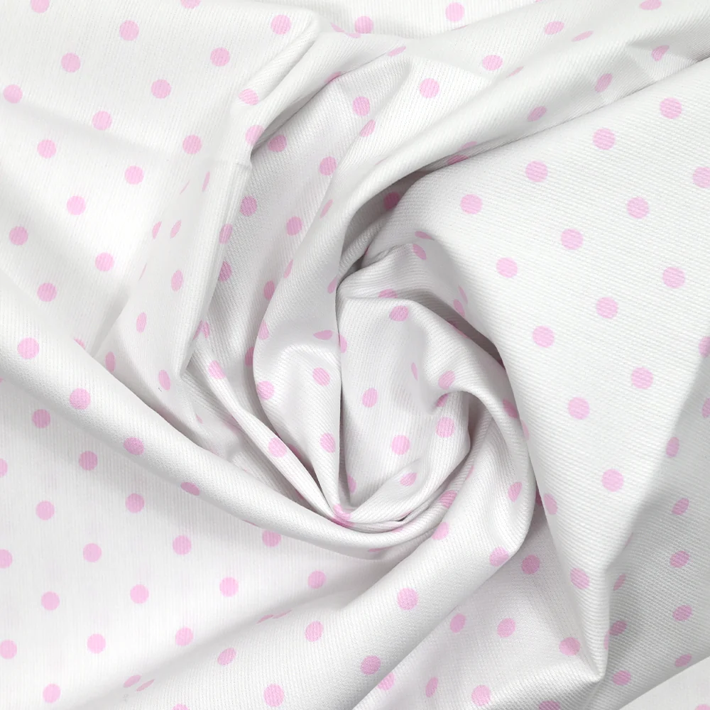 Piqué de coton imprimé pois rose fond blanc - Image 2